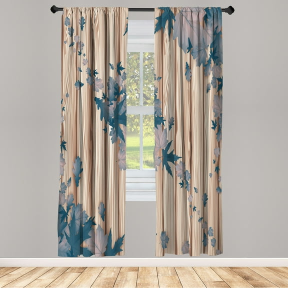 Ambesonne Autumn Curtains, Fall Art Maple Leaves Print, Pair of 28"x63", Petrol Blue