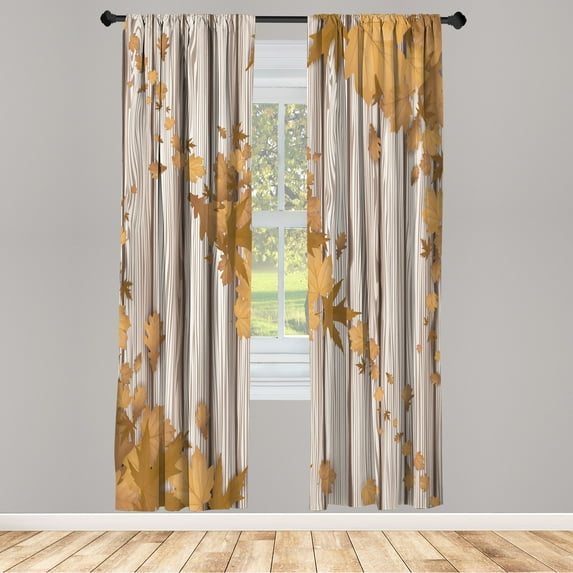 Ambesonne Autumn Curtains, Fall Art Maple Leaves Print, Pair of 28"x63", Sand Brown