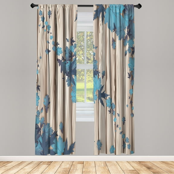Ambesonne Autumn Curtains, Fall Art Maple Leaves Print, Pair of 28"x63", Sea Blue