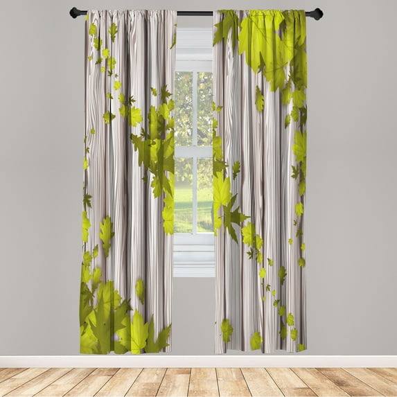 Ambesonne Autumn Curtains, Fall Art Maple Leaves Print, Pair of 28"x63", Yellow Green