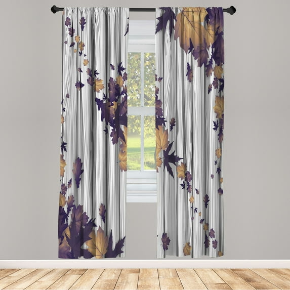 Ambesonne Autumn Curtains, Fall Art Maple Leaves Print, Pair of 28"x84", Dark Purple