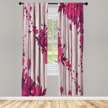 Ambesonne Autumn Curtains, Fall Art Maple Leaves Print, Pair of 28"x84", Magenta