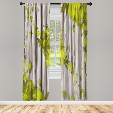 Ambesonne Autumn Curtains, Fall Art Maple Leaves Print, Pair of 28"x84", Yellow Green