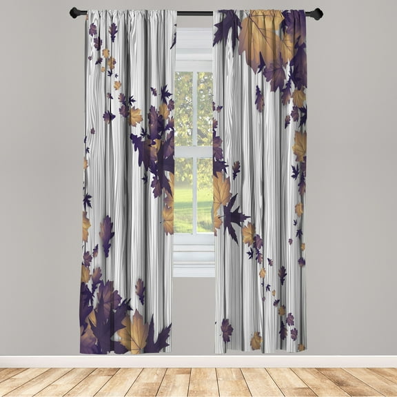 Ambesonne Autumn Curtains, Fall Art Maple Leaves Print, Pair of 28"x95", Dark Purple