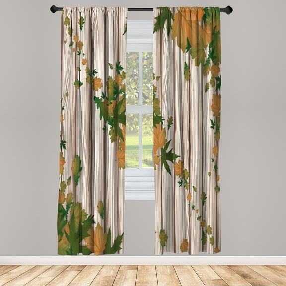 Ambesonne Autumn Curtains, Fall Art Maple Leaves Print, Pair of 28"x95", Olive Green