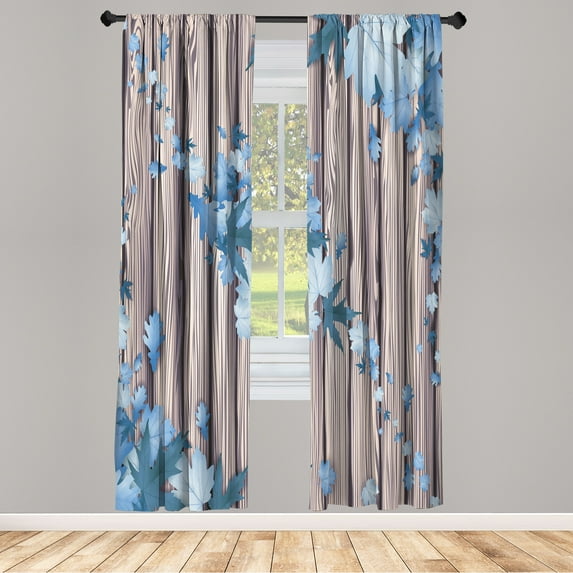 Ambesonne Autumn Curtains, Fall Art Maple Leaves Print, Pair of 28"x95", Pale Azure