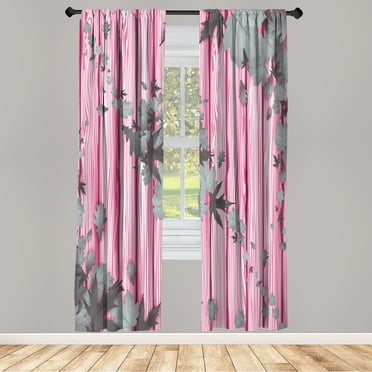 Ambesonne Autumn Curtains, Fall Art Maple Leaves Print, Pair of 28"x95", Pink Grey