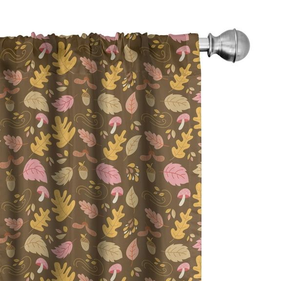 Ambesonne Autumn Curtains, Fall down Oak Acorn Maple, Pair of 28"x84", Umber and Pale Orange