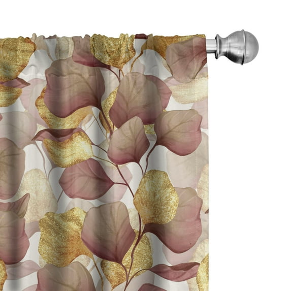 Ambesonne Autumn Curtains, Gold and Brown Leaves Art, Pair of 28"x84", Warm Taupe and Pale Green