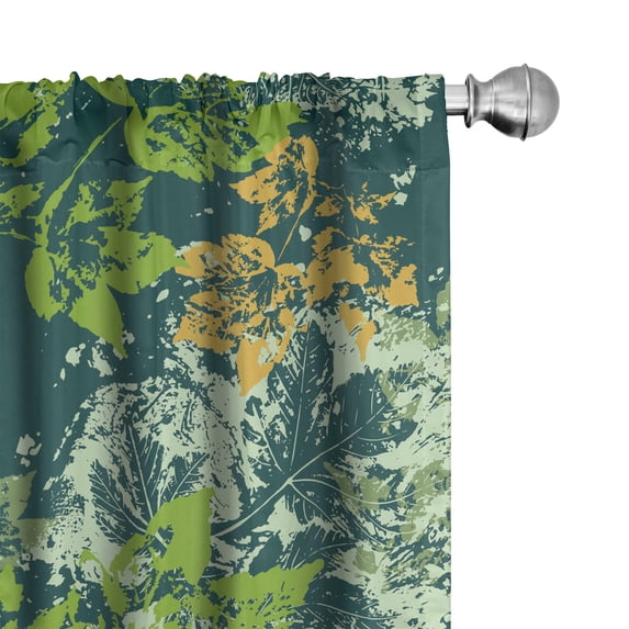 Ambesonne Autumn Curtains, Grunge Leaves Colorful Art, Pair of 28"x95", Lime Green and Earth Yellow