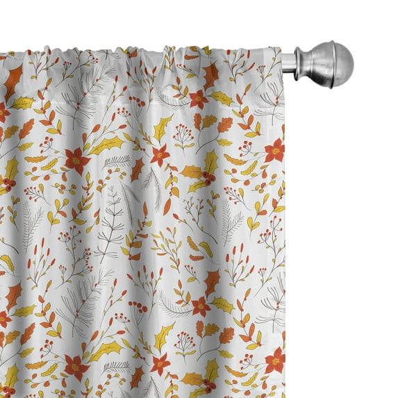 Ambesonne Autumn Curtains, Leaves Berries and Branches, Pair of 28"x84", Burnt Orange and Mustard
