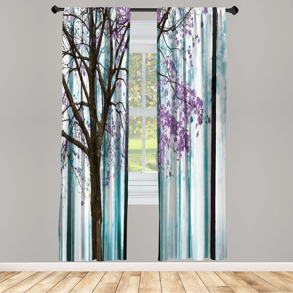 Ambesonne Autumn Curtains, Lonely Tree Leaves Woods, Pair of 28"x63", Almond Green