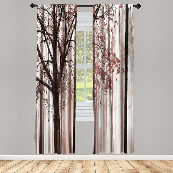 Ambesonne Autumn Curtains, Lonely Tree Leaves Woods, Pair of 28"x63", Dried Rose