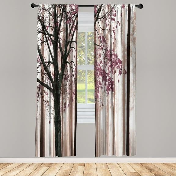Ambesonne Autumn Curtains, Lonely Tree Leaves Woods, Pair of 28"x63", Mauve Taupe
