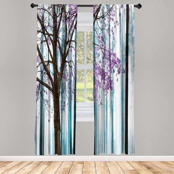 Ambesonne Autumn Curtains, Lonely Tree Leaves Woods, Pair of 28"x84", Almond Green