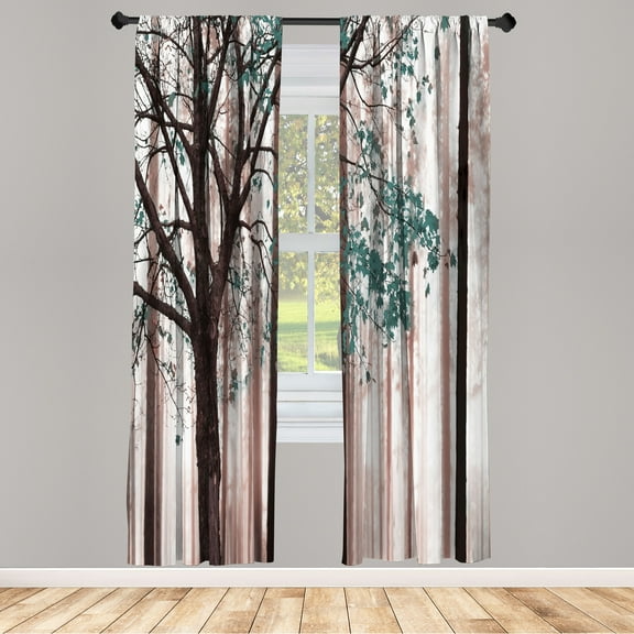 Ambesonne Autumn Curtains, Lonely Tree Leaves Woods, Pair of 28"x84", Cadet Blue