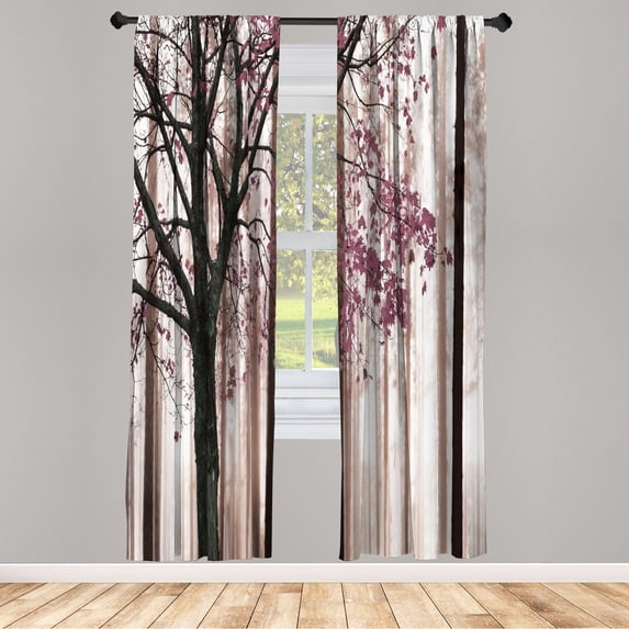 Ambesonne Autumn Curtains, Lonely Tree Leaves Woods, Pair of 28"x84", Mauve Taupe