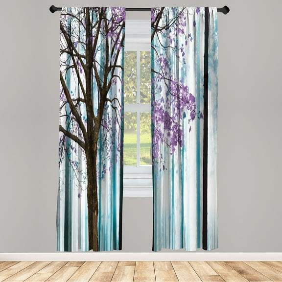 Ambesonne Autumn Curtains, Lonely Tree Leaves Woods, Pair of 28"x95", Almond Green
