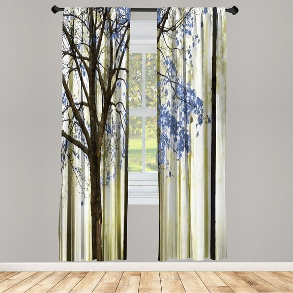 Ambesonne Autumn Curtains, Lonely Tree Leaves Woods, Pair of 28"x95", Dark Violet