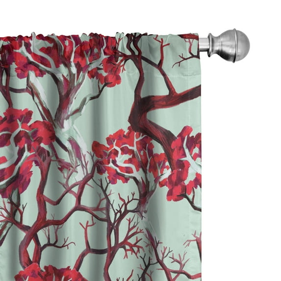Ambesonne Autumn Curtains, Pencil Graphic Trees Leaves, Pair of 28"x63", Dark Coral Pale Teal