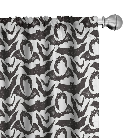 Ambesonne Autumn Curtains, Scary Bats Time of the Year, Pair of 28"x84", Charcoal Grey and White