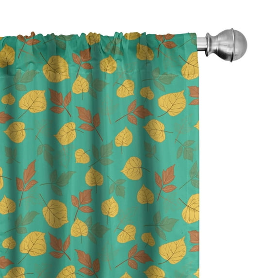 Ambesonne Autumn Curtains, Seasonal Fall of the Leaf, Pair of 28"x63", Sea Green and Mustard