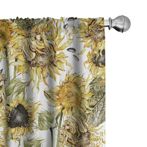 Ambesonne Autumn Curtains, Sunflowers Botanical Plot, Pair of 28"x63", Pale Earth Yellow and Green