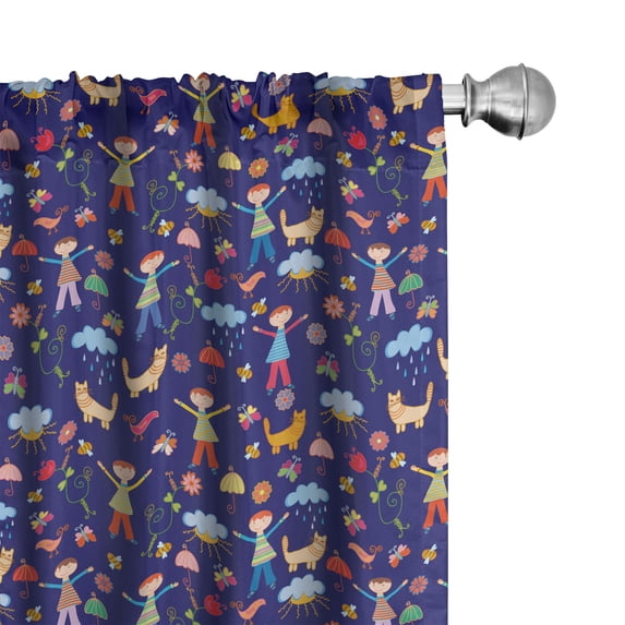 Ambesonne Autumn Curtains, Umbrella Raindrop Flower Art, Pair of 28"x63", Indigo Earth Yellow and Blue