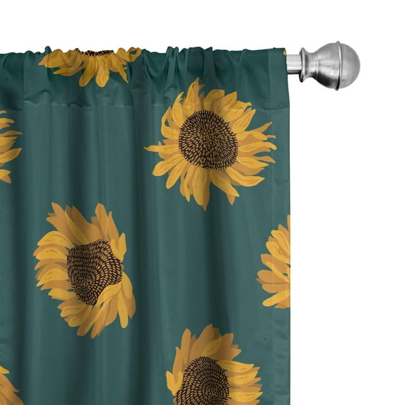 Ambesonne Autumn Curtains, Vintage Sunflowers Print, Pair of 28"x63", Orange Teal Brown
