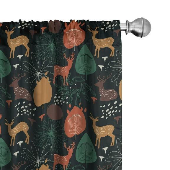 Ambesonne Autumn Curtains, Wild Forest Season Gazelle, Pair of 28"x84", Amber and Jade Green