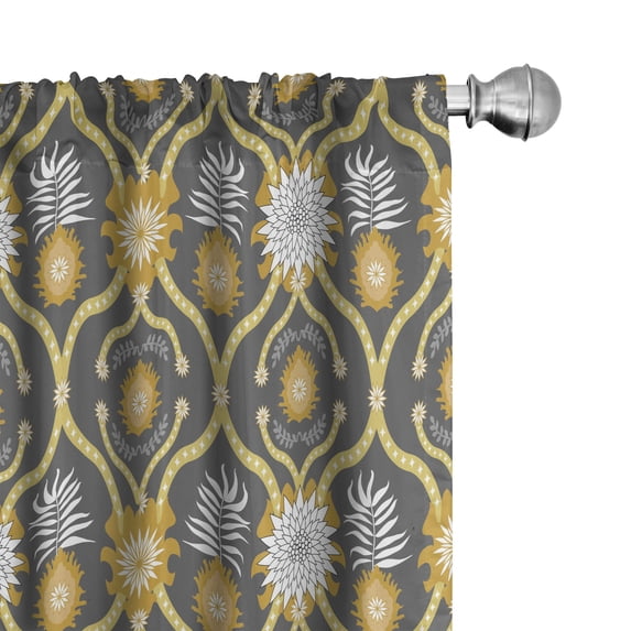 Ambesonne Autumn Damask Window Curtains, Oriental Art Elements, Each 28" W x 95" L, Grey Dark Yellow White