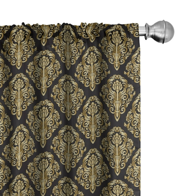 Ambesonne Autumn Damask 4-Panel Curtains, Victorian Pattern Art, 56"x84", Charcoal Grey and Pale Camel