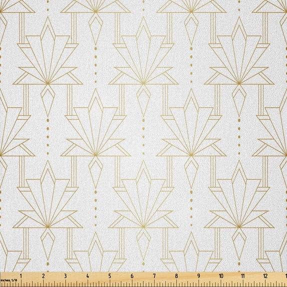 Ambesonne Autumn Damask Fabric by the Yard Microfiber, Minimal Vintage Art, 10 Yards, White and Pale Coffee