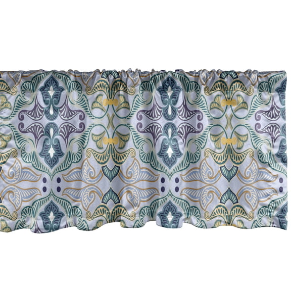 Ambesonne Autumn Damask Valance Pack of 2, Flower Shaped Motifs, 54"X18", Pale Ceil Blue Multicolor