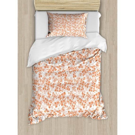 Ambesonne Autumn Duvet Cover Sets, Fall Foliage Elements Art, 2-Twin, White Peach
