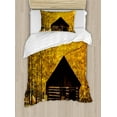 thumbnail image 1 of Ambesonne Autumn Duvet Cover Sets, Landscape Cottage Grunge, 2-Twin, Yellow and Brown, 1 of 4