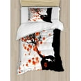 thumbnail image 1 of Ambesonne Autumn Duvet Cover Sets, Tree Motif Falling Leaves, 2-Twin, Burnt Orange White, 1 of 4