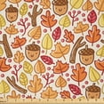 thumbnail image 1 of Ambesonne Autumn Fabric by the Yard Microfiber, Fall Forest Cartoon Leaves, 5 Yards, Mustard Apricot and Brown, 1 of 1