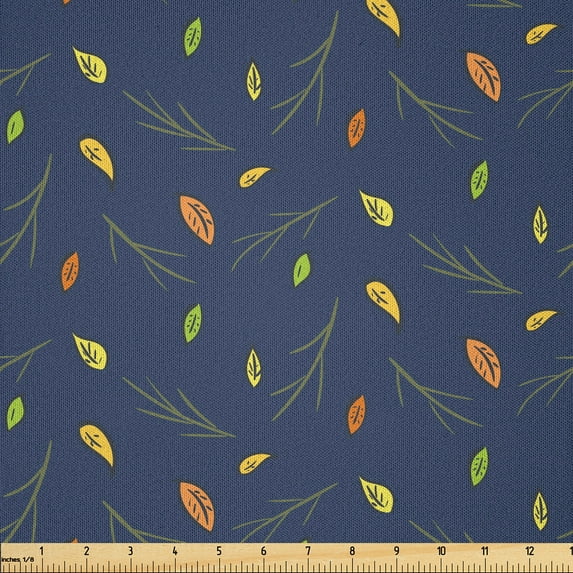 Ambesonne Autumn Fabric by the Yard Microfiber, Minimalist Colorful Leaves, 1 Yard, Dark Lavender and Green