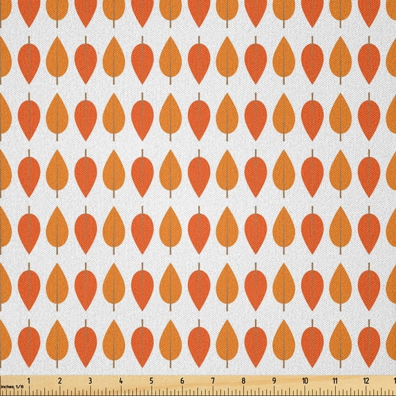 Ambesonne Autumn Fabric by the Yard Microfiber, Tangerine Tones Leaf Pile, 2 Yards, Marigold and Vermilion