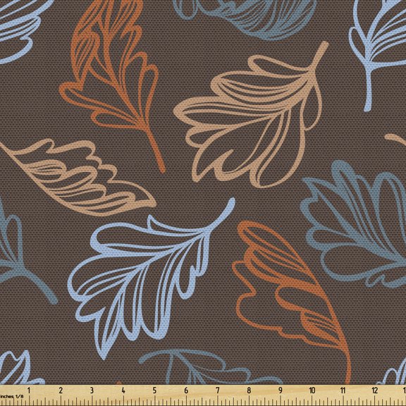 Ambesonne Autumn Fabric by the Yard Upholstery, Sketchy Colorful Leaves Plot, 1 Yard, Burnt Orange and Camel