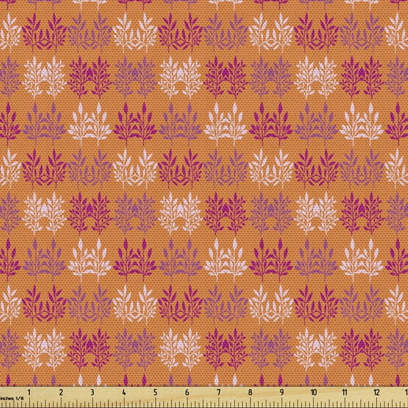 Ambesonne Autumn Fabric by the Yard Upholstery, Branches Leaves Warm Tone, 10 Yards, Burnt Sienna and Magenta
