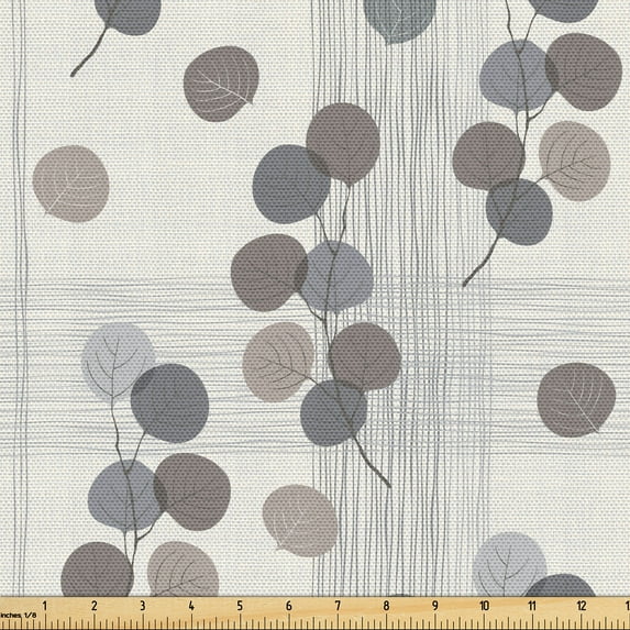 Ambesonne Autumn Fabric by the Yard Upholstery, Grunge Botanical Leafy Print, 1 Yard, Pale Grey Grey Dust