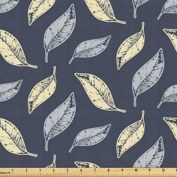 Ambesonne Autumn Fabric by the Yard Upholstery, Grunge Nature Art Leaves, 10 Yards, Dark Slate Blue and Cream