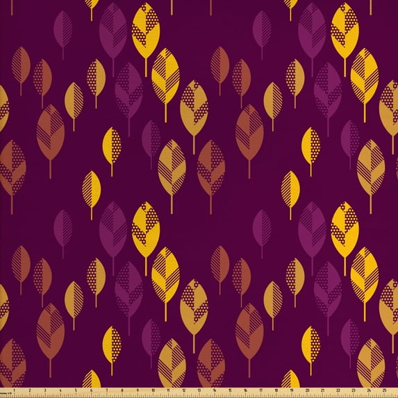Ambesonne Autumn Fabric by the Yard Upholstery, Nature Warm Tones Cozy Art, 2 Yards, Plum and Earth Yellow