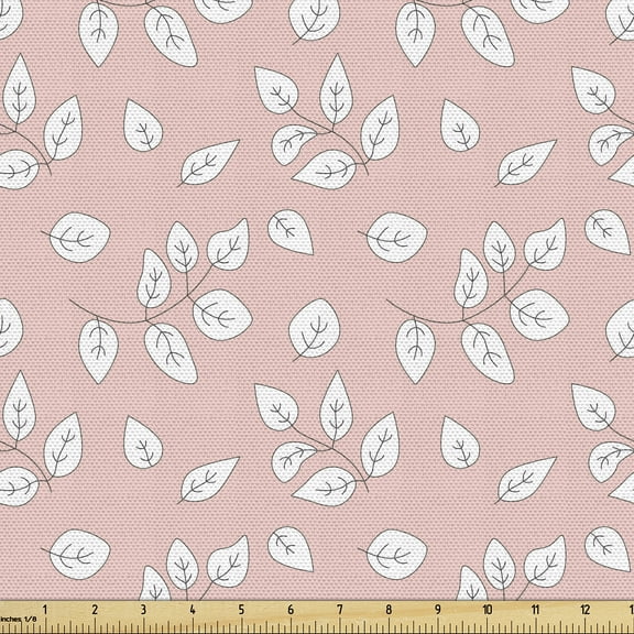 Ambesonne Autumn Fabric by the Yard Upholstery, Repetitive Fall Inspired Art, 1 Yard, Blush and White