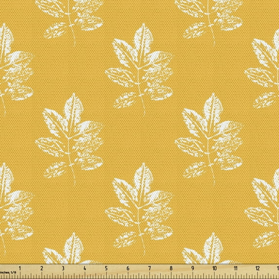 Ambesonne Autumn Fabric by the Yard Upholstery, Simplistic Yellow Leafage, 3 Yards, Pale Orange White