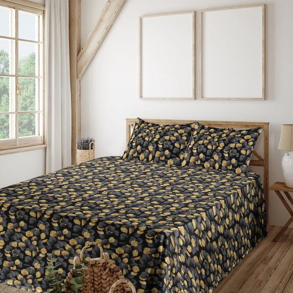 Ambesonne Autumn Fitted & Flat Sheet with Sham 3 Pcs Set, Leaves Falling Trees Artwork, Twin, Charcoal Grey Mustard
