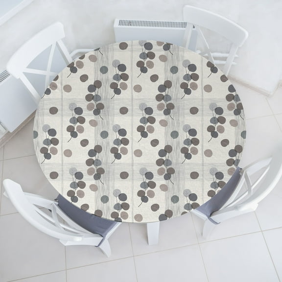 Ambesonne Autumn Fitted Round Tablecloth, Grunge Botanical Leafy Print, 36"- 40" Diameter, Pale Grey Grey Dust