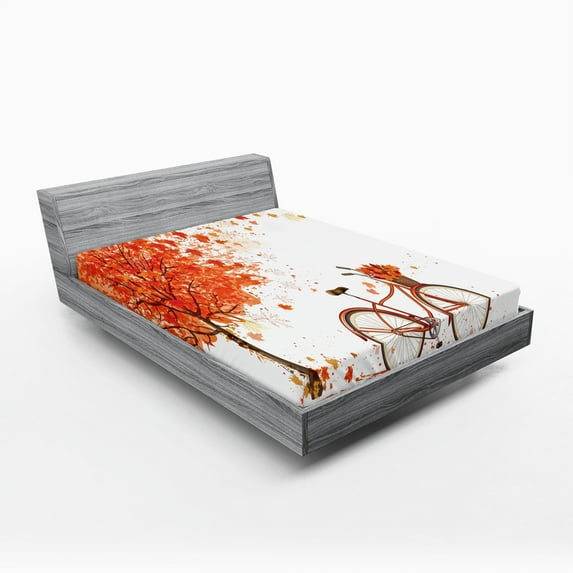 Ambesonne Autumn Fitted Sheet 2 Pcs Set, Watercolor Fall Season, California King, Orange Brown and White